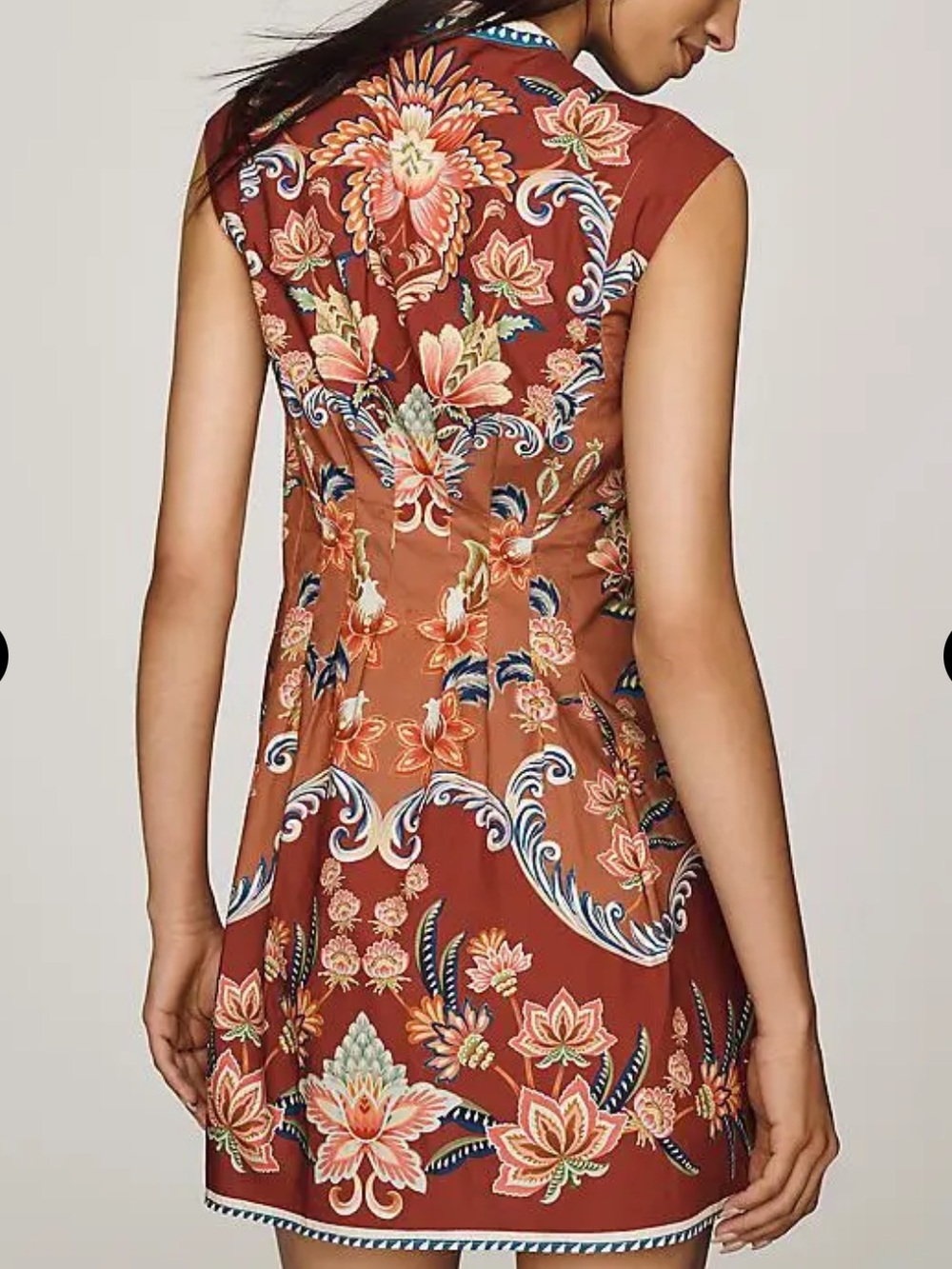 Farm Rio Floral Button-Front Short Dress in Rust - Picture 3 of 4